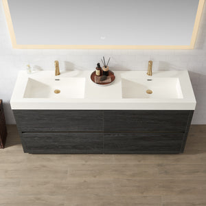 Huesca 72" Double Sink Bath Vanity in North American Black Oak with White Composite Integral Square Sink Top