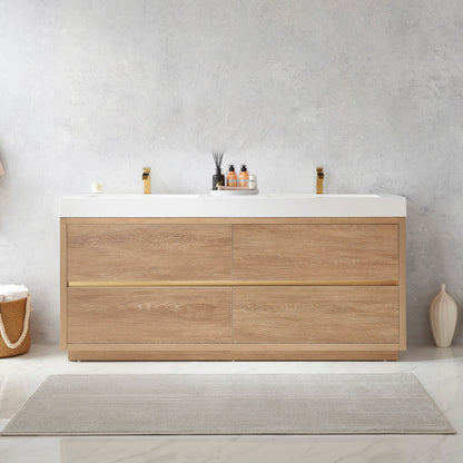 Huesca 72" Double Sink Bath Vanity in North American Oak with White Composite Integral Square Sink Top