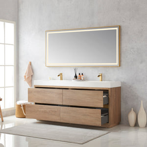 Huesca 72" Double Sink Bath Vanity in North American Oak with White Composite Integral Square Sink Top