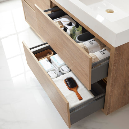 Huesca 72" Double Sink Bath Vanity in North American Oak with White Composite Integral Square Sink Top
