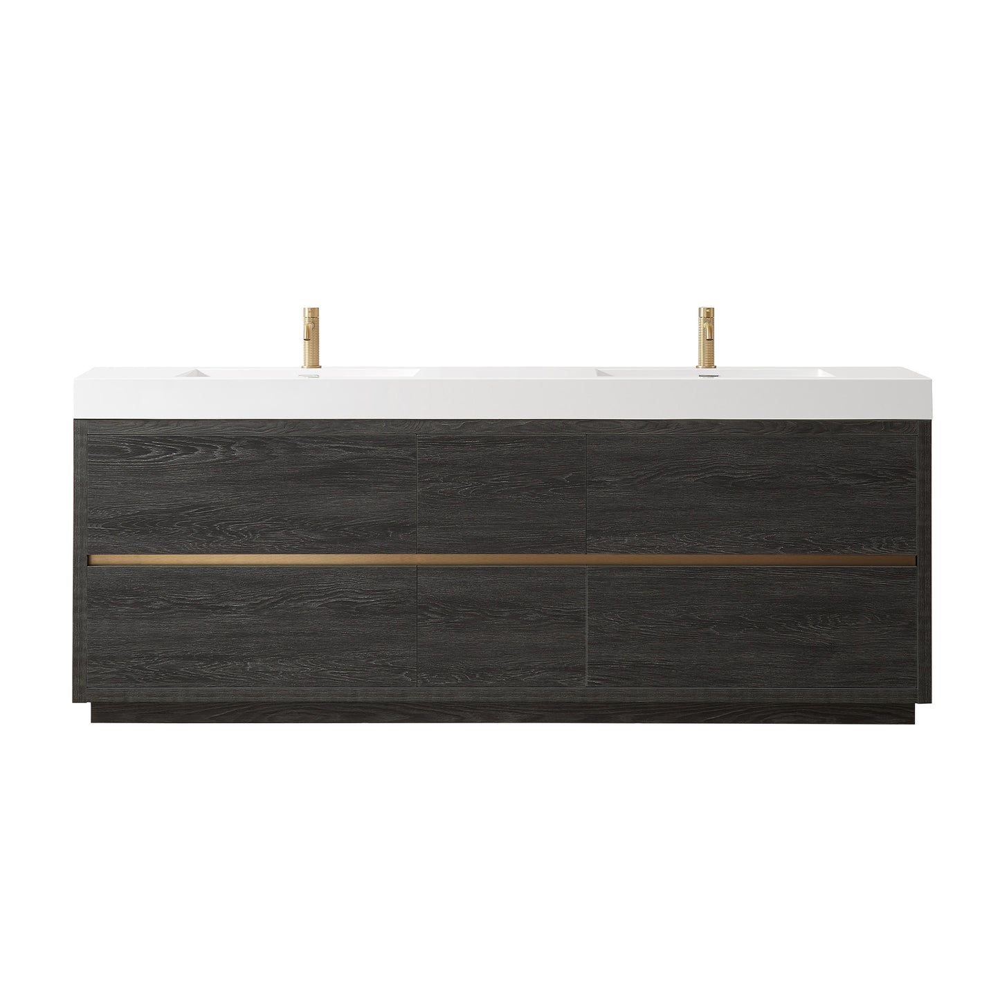 Huesca 84" Double Sink Bath Vanity in North American Black Oak with White Composite Integral Square Sink Top