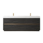 Huesca 84" Double Sink Bath Vanity in North American Black Oak with White Composite Integral Square Sink Top