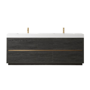 Open image in slideshow, Huesca 84&quot; Double Sink Bath Vanity in North American Black Oak with White Composite Integral Square Sink Top
