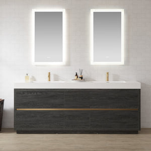 Open image in slideshow, Huesca 84&quot; Double Sink Bath Vanity in North American Black Oak with White Composite Integral Square Sink Top
