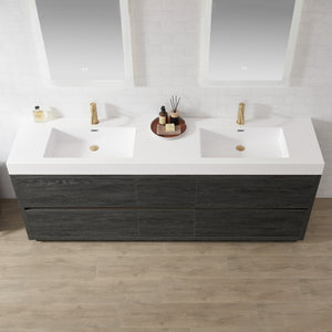 Huesca 84" Double Sink Bath Vanity in North American Black Oak with White Composite Integral Square Sink Top