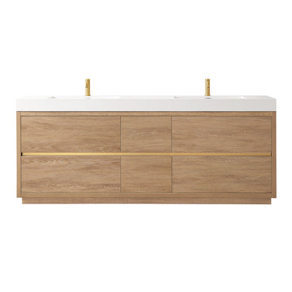 Huesca 84" Double Sink Bath Vanity in North American Oak with White Composite Integral Square Sink Top