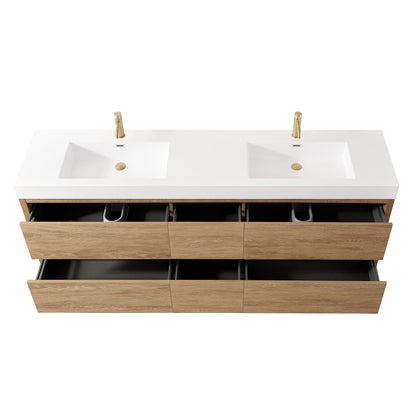 Huesca 84" Double Sink Bath Vanity in North American Oak with White Composite Integral Square Sink Top