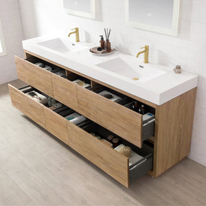 Huesca 84" Double Sink Bath Vanity in North American Oak with White Composite Integral Square Sink Top