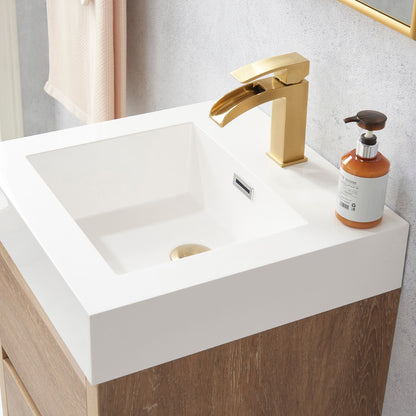 Palencia 18" Single Sink Wall-Mount Bath Vanity in North American Oak with White Composite Integral Square Sink Top