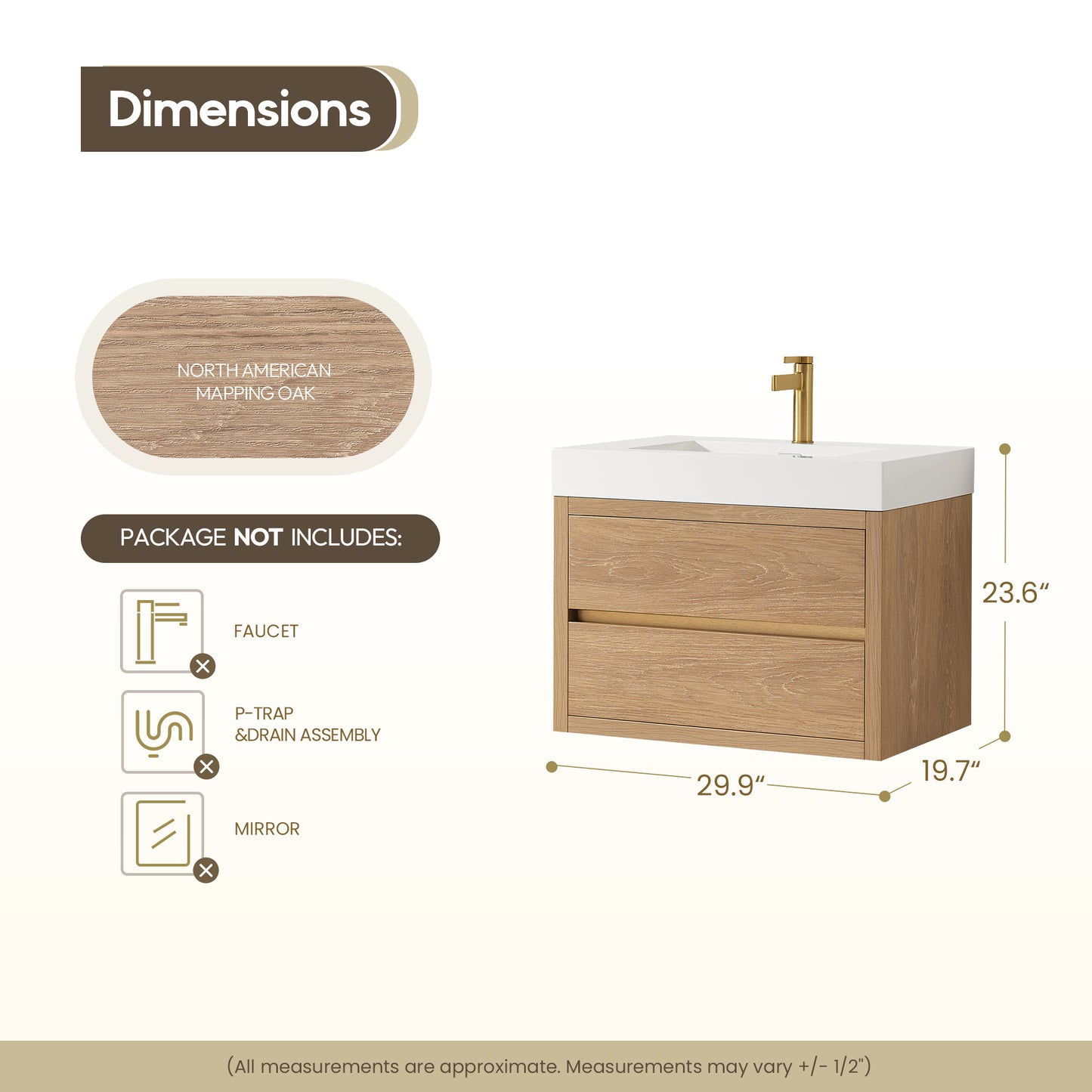 Palencia 30" Single Sink Wall-Mount Bath Vanity in North American Oak