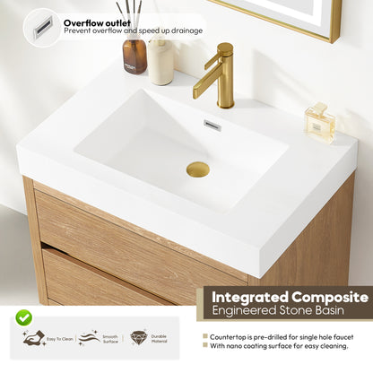 Palencia 30" Single Sink Wall-Mount Bath Vanity in North American Oak