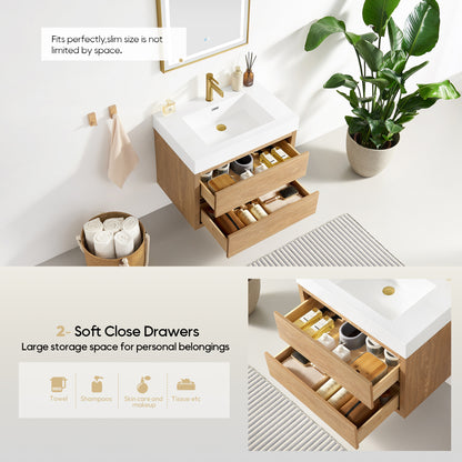 Palencia 30" Single Sink Wall-Mount Bath Vanity in North American Oak