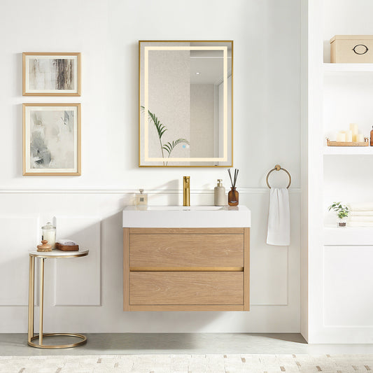 Palencia 30" Single Sink Wall-Mount Bath Vanity in North American Oak and Mirror