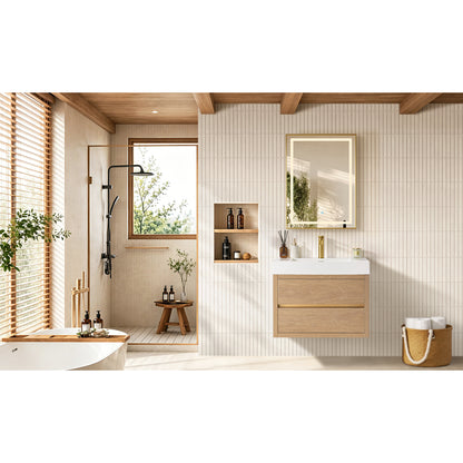 Palencia 30" Single Sink Wall-Mount Bath Vanity in North American Oak and Mirror
