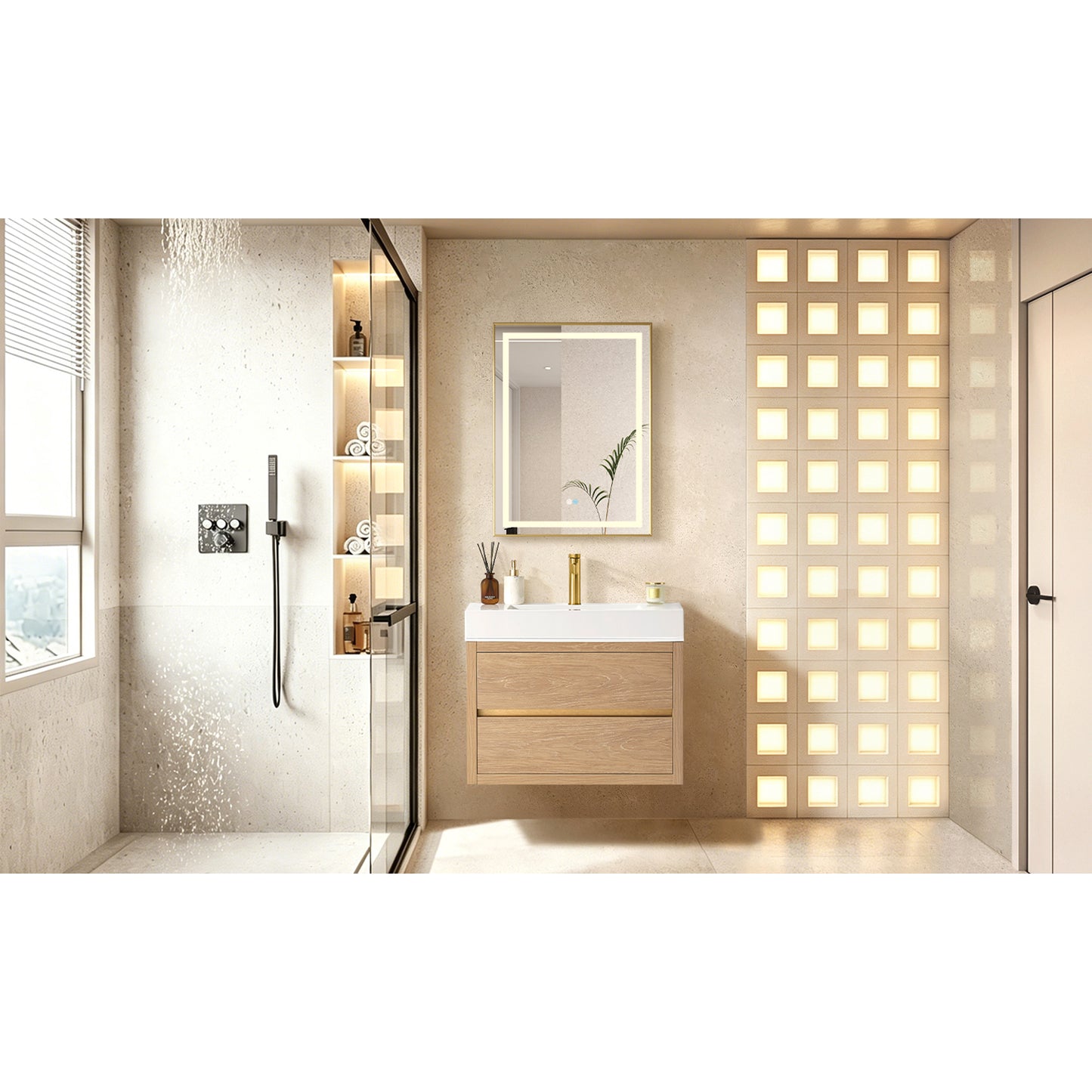Palencia 30" Single Sink Wall-Mount Bath Vanity in North American Oak and Mirror