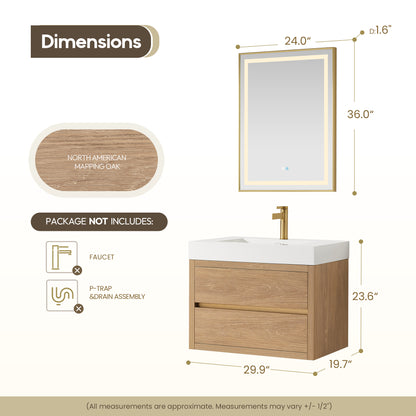 Palencia 30" Single Sink Wall-Mount Bath Vanity in North American Oak and Mirror