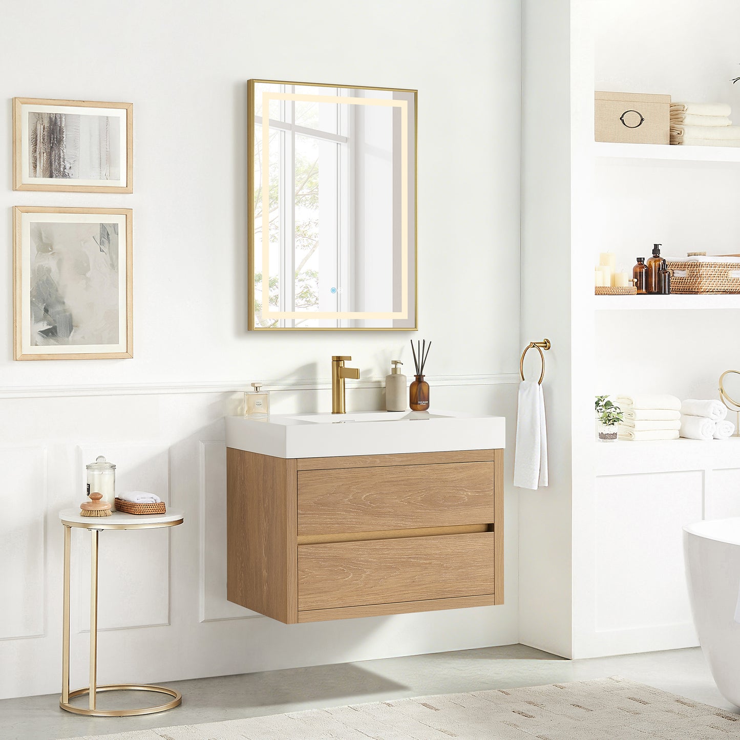Palencia 30" Single Sink Wall-Mount Bath Vanity in North American Oak and Mirror