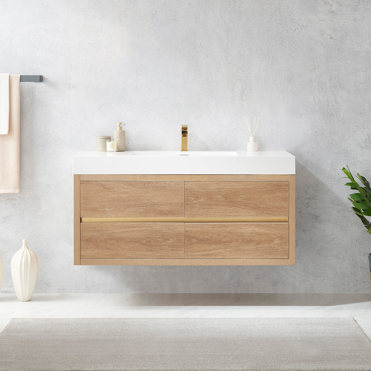 Palencia 48" Single Sink Wall-Mount Bath Vanity in North American Oak ...