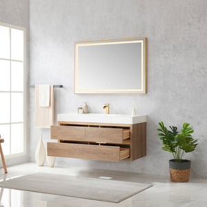 Palencia 48" Single Sink Wall-Mount Bath Vanity in North American Oak with White Composite Integral Square Sink Top