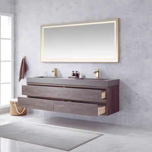Palencia 72" Double Sink Wall-Mount Bath Vanity in North Carolina Oak with Grey Composite Integral Square Sink Top
