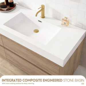 Palencia 84" Double Sink Wall-Mount Bath Vanity in North American Oak with White Composite Integral Sink Top