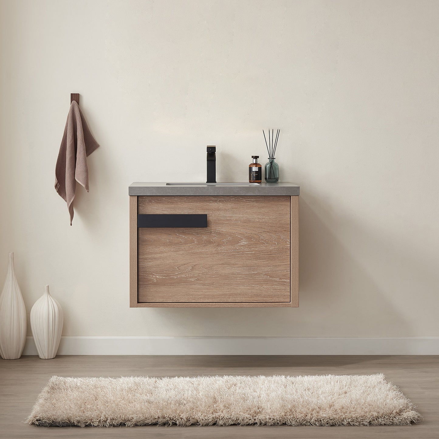 Carcastillo 30" Single Sink Bath Vanity in North American Oak with Grey Sintered Stone Top