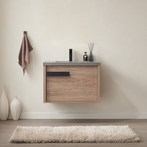 Open image in slideshow, Carcastillo 30&quot; Single Sink Bath Vanity in North American Oak with Grey Sintered Stone Top
