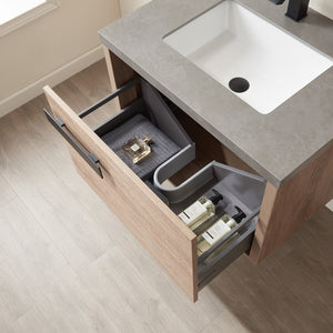 Carcastillo 30" Single Sink Bath Vanity in North American Oak with Grey Sintered Stone Top