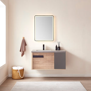 Open image in slideshow, Carcastillo 40&quot; Single Sink Bath Vanity in North American Oak with Grey Sintered Stone Top
