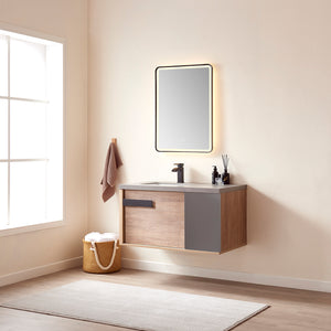 Carcastillo 40" Single Sink Bath Vanity in North American Oak with Grey Sintered Stone Top