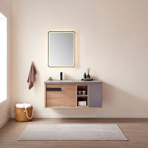 Open image in slideshow, Carcastillo 47&quot; Single Sink Bath Vanity in North American Oak with Grey Sintered Stone Top
