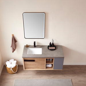 Carcastillo 47" Single Sink Bath Vanity in North American Oak with Grey Sintered Stone Top