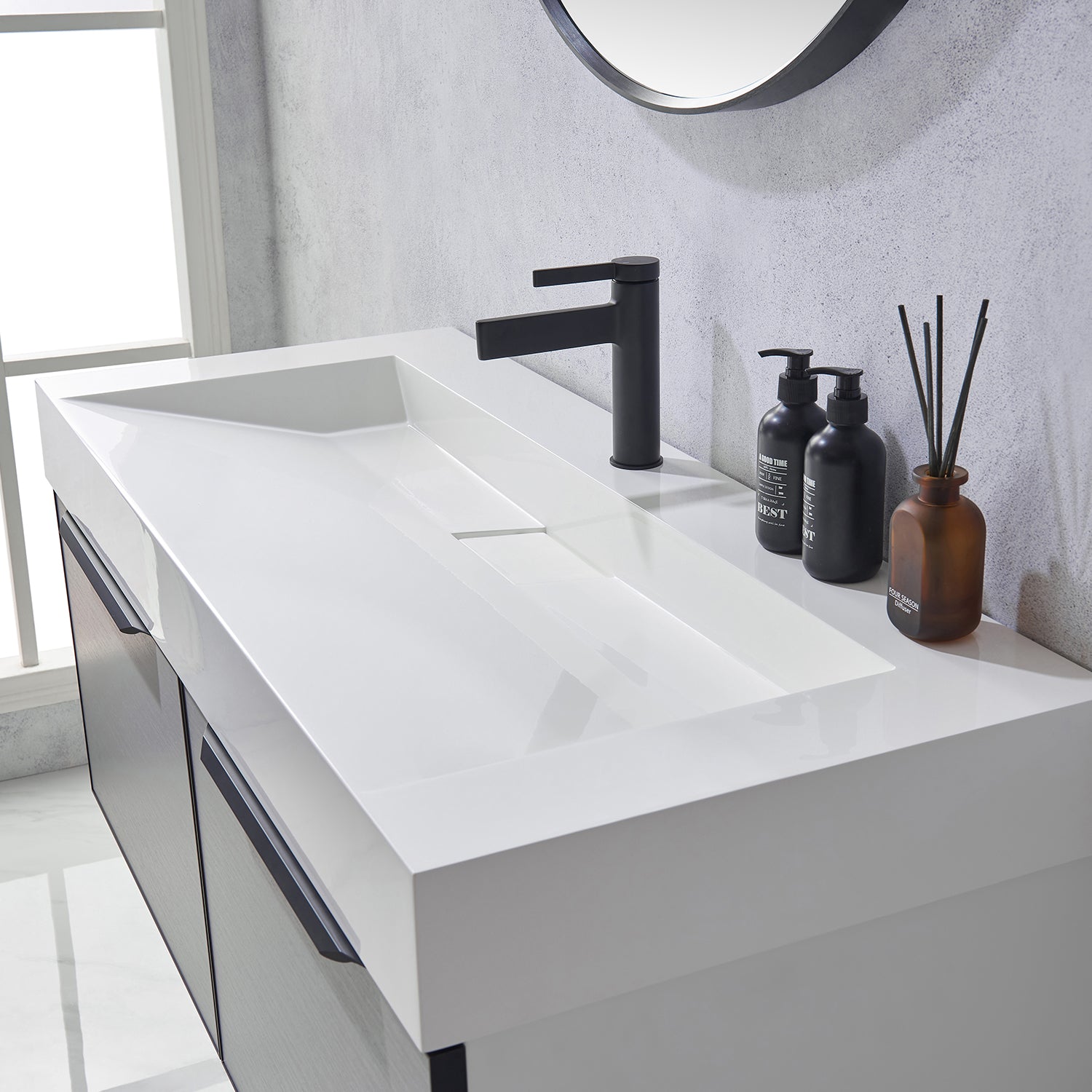 Vegadeo 48" Single Sink Bath Vanity in Grey with White One-Piece Composite Stone Sink Top