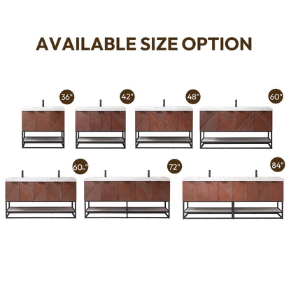 Mahon 36B" Free-standing Single Bath Vanity in North American Deep Walnut with White Grain Composite Stone Top