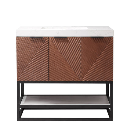Mahon 36B" Free-standing Single Bath Vanity in North American Deep Walnut with White Grain Composite Stone Top