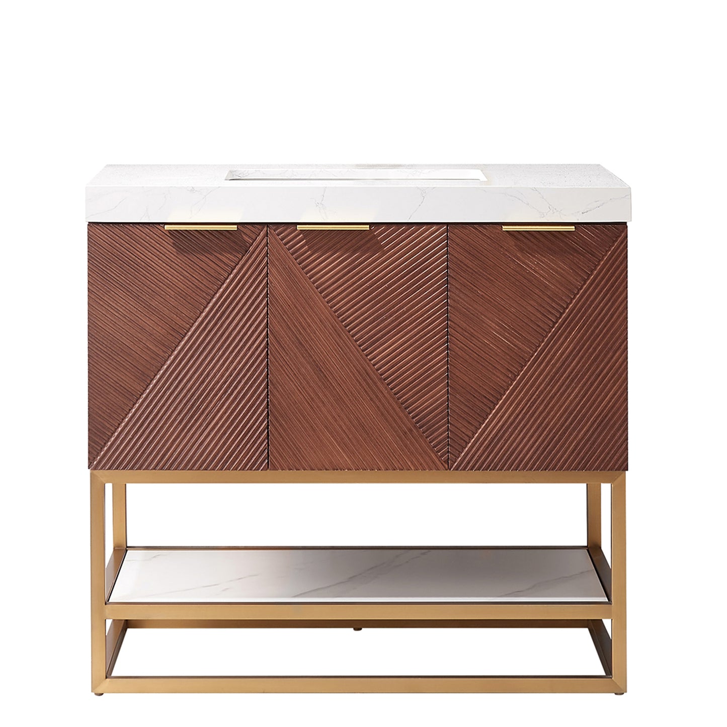 Mahon 36G" Free-standing Single Bath Vanity in North American Deep Walnut with White Grain Composite Stone Top