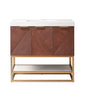 Mahon 36G" Free-standing Single Bath Vanity in North American Deep Walnut with White Grain Composite Stone Top