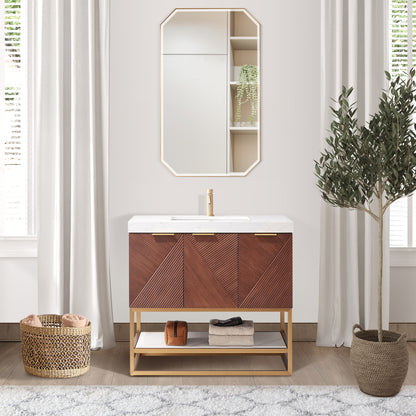 Mahon 36G" Free-standing Single Bath Vanity in North American Deep Walnut with White Grain Composite Stone Top