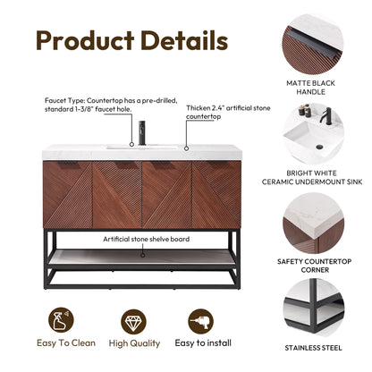 Mahon 42B" Free-standing Single Bath Vanity in North American Deep Walnut with White Grain Composite Stone Top