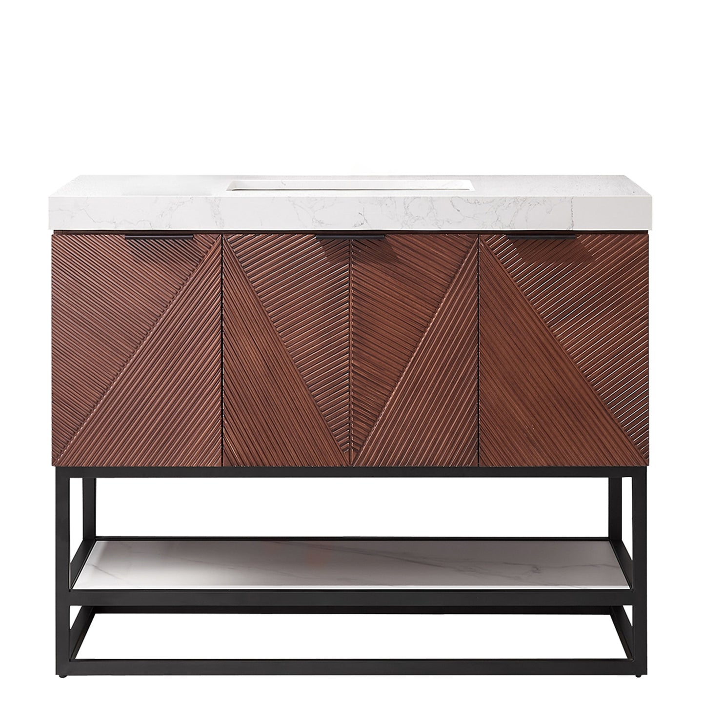 Mahon 42B" Free-standing Single Bath Vanity in North American Deep Walnut with White Grain Composite Stone Top