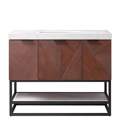 Mahon 42B" Free-standing Single Bath Vanity in North American Deep Walnut with White Grain Composite Stone Top