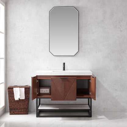 Mahon 42B" Free-standing Single Bath Vanity in North American Deep Walnut with White Grain Composite Stone Top