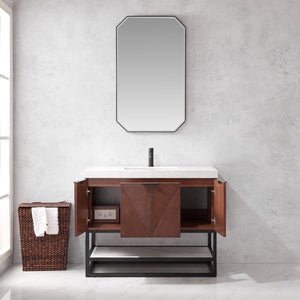 Mahon 42B" Free-standing Single Bath Vanity in North American Deep Walnut with White Grain Composite Stone Top
