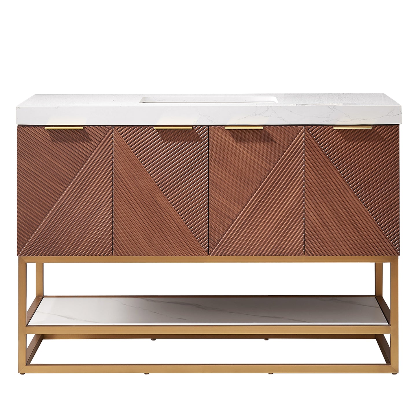 Mahon 48G" Free-standing Single Bath Vanity in North American Deep Walnut with White Grain Composite Stone Top
