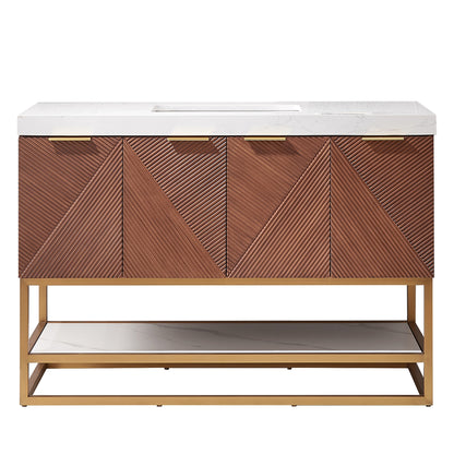 Mahon 48G" Free-standing Single Bath Vanity in North American Deep Walnut with White Grain Composite Stone Top