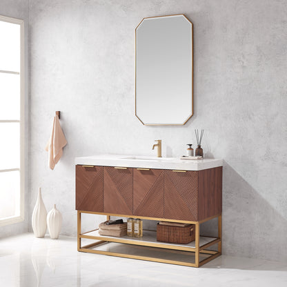Mahon 48G" Free-standing Single Bath Vanity in North American Deep Walnut with White Grain Composite Stone Top