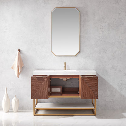 Mahon 48G" Free-standing Single Bath Vanity in North American Deep Walnut with White Grain Composite Stone Top