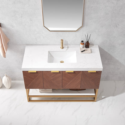 Mahon 48G" Free-standing Single Bath Vanity in North American Deep Walnut with White Grain Composite Stone Top