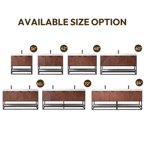 Mahon 60B" Free-standing Single Bath Vanity in North American Deep Walnut with White Grain Composite Stone Top