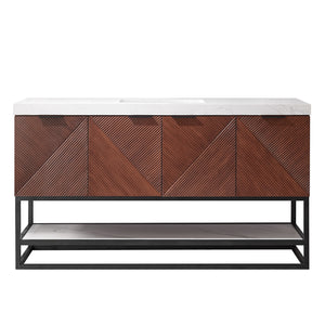 Open image in slideshow, Mahon 60B&quot; Free-standing Single Bath Vanity in North American Deep Walnut with White Grain Composite Stone Top

